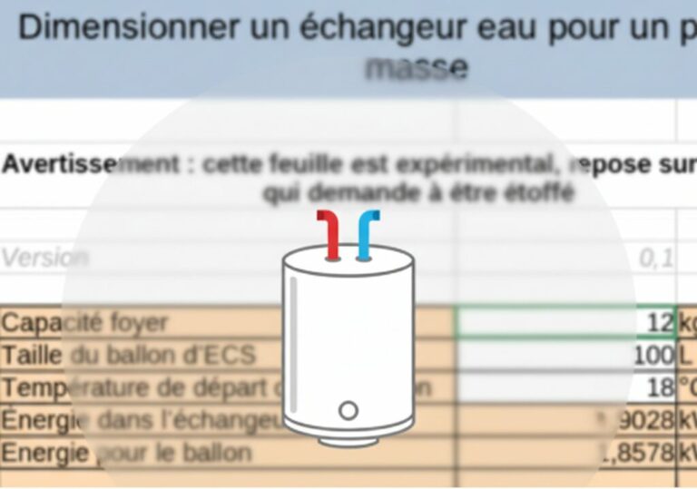Feuille de calcul pour dimensionner un &eacute;changeur &agrave; eau dans un po&ecirc;le de masse