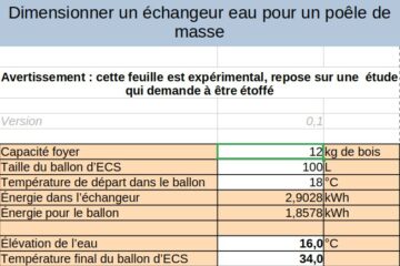 Feuille de calcul poêle de masse avec ECS